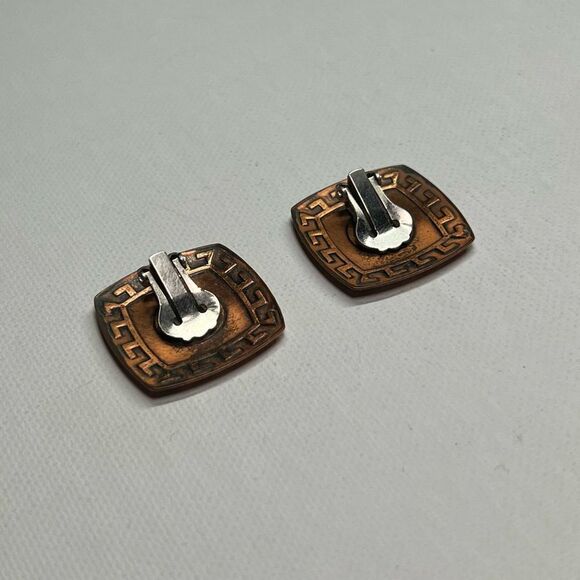 VINTAGE Square Modernist “Sun” Abstract Copper Earrings Clip On - Picture 4 of 7
